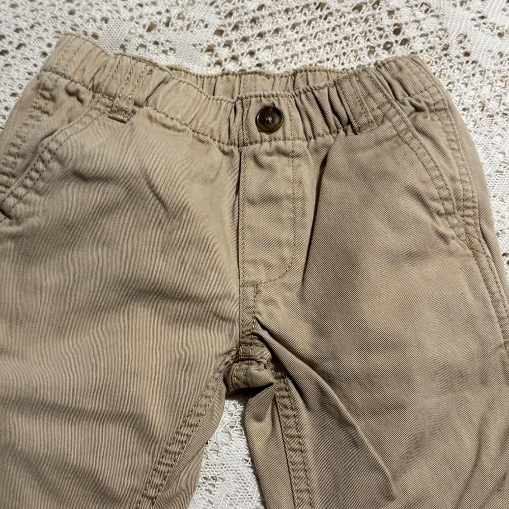 Carters Khaki Twill Pants Elastic Waist pull up Toddler Boy Size 12 months
